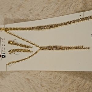 Gold Toned Necklace Bracelet and Earrings Set